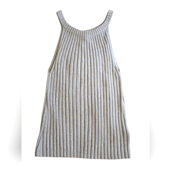Anthropologie Knitted Wide Ribbed Rayon/cotton/linen blend Gray Halter tank top - Picture 1 of 5